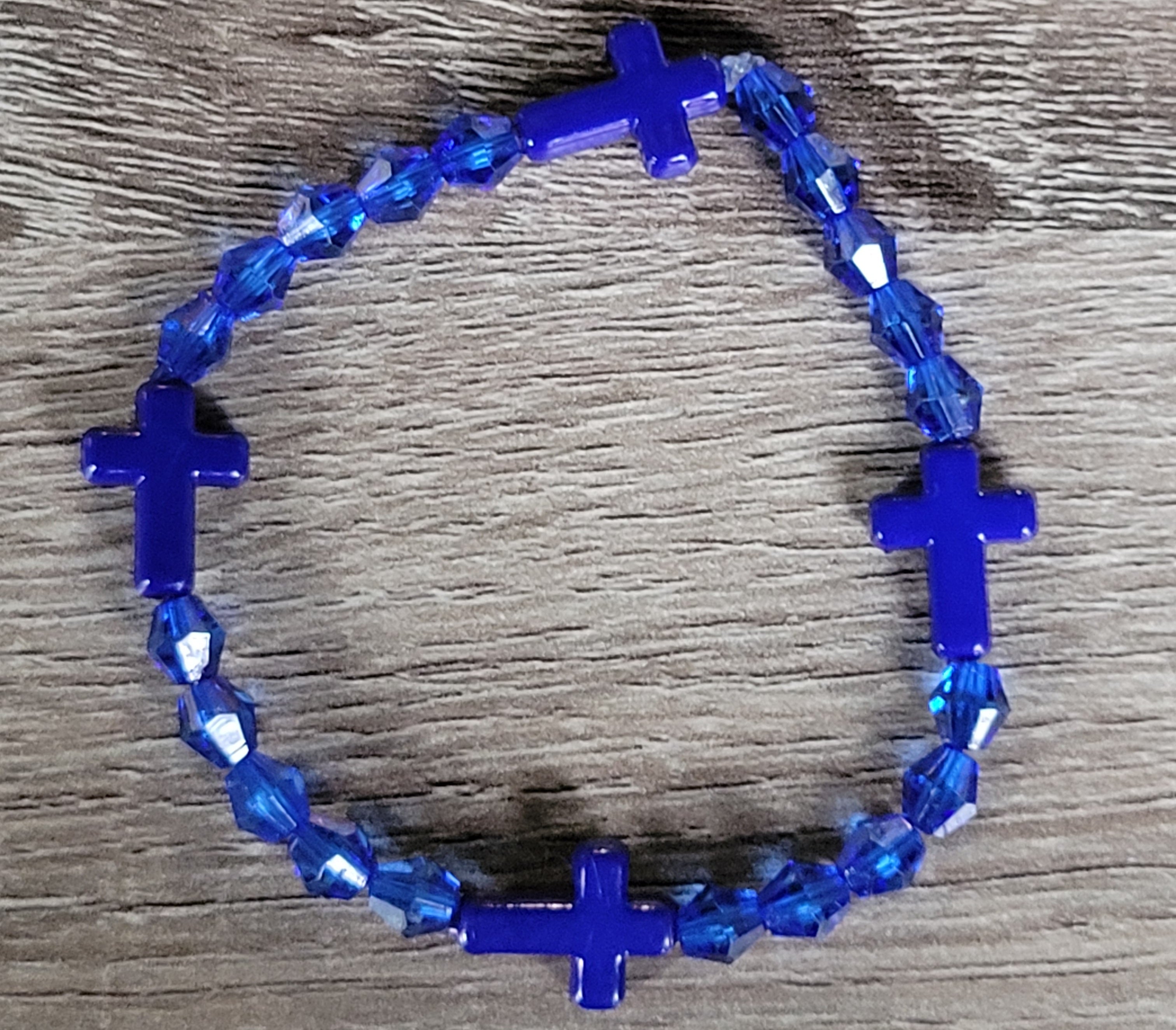 BLUE CRYSTAL CROSS BRACELET