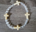 CLEAR & CREAM CRYSTAL CROSS BRACELET