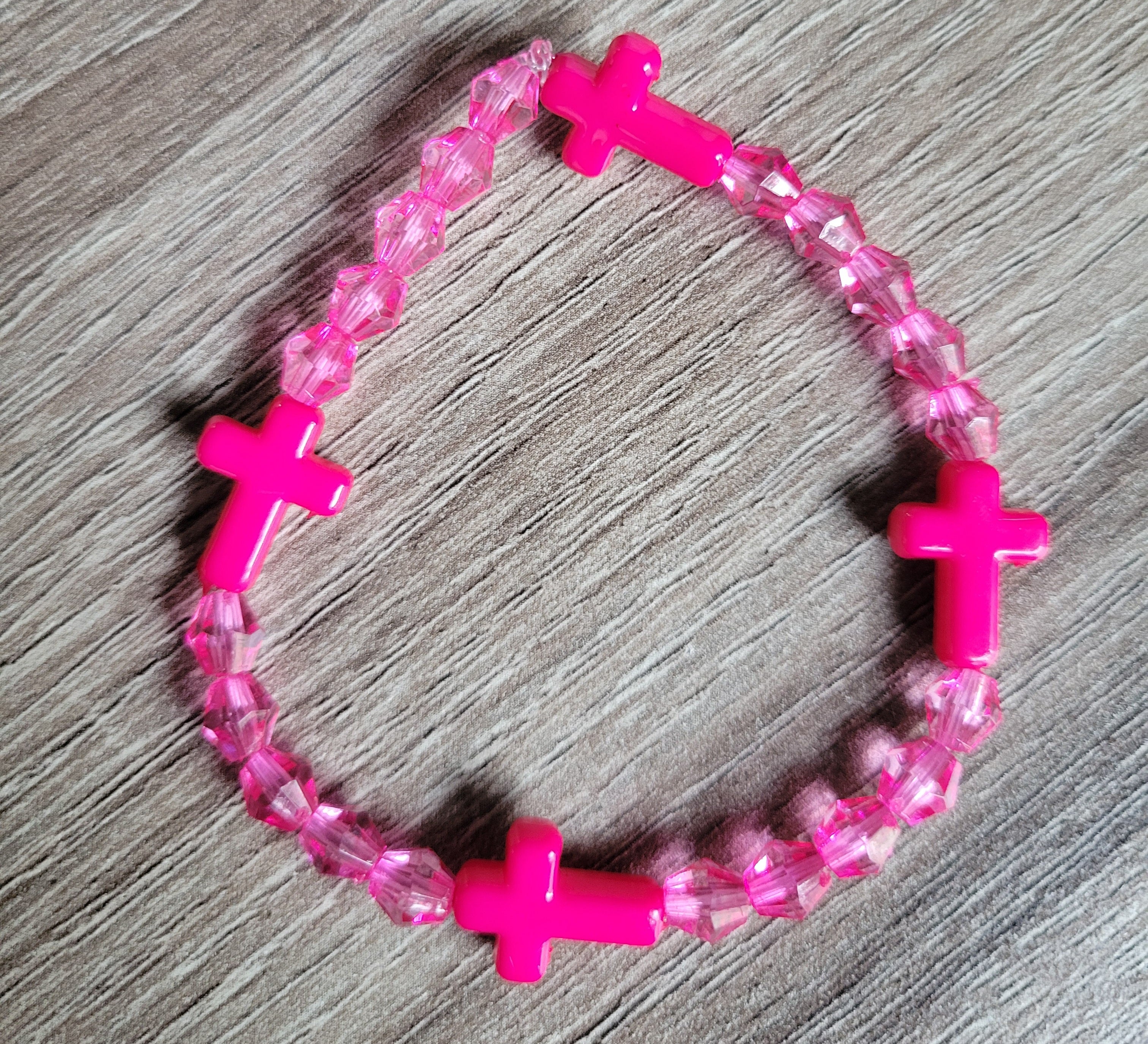 HOT PINK CRYSTAL CROSS BRACELET