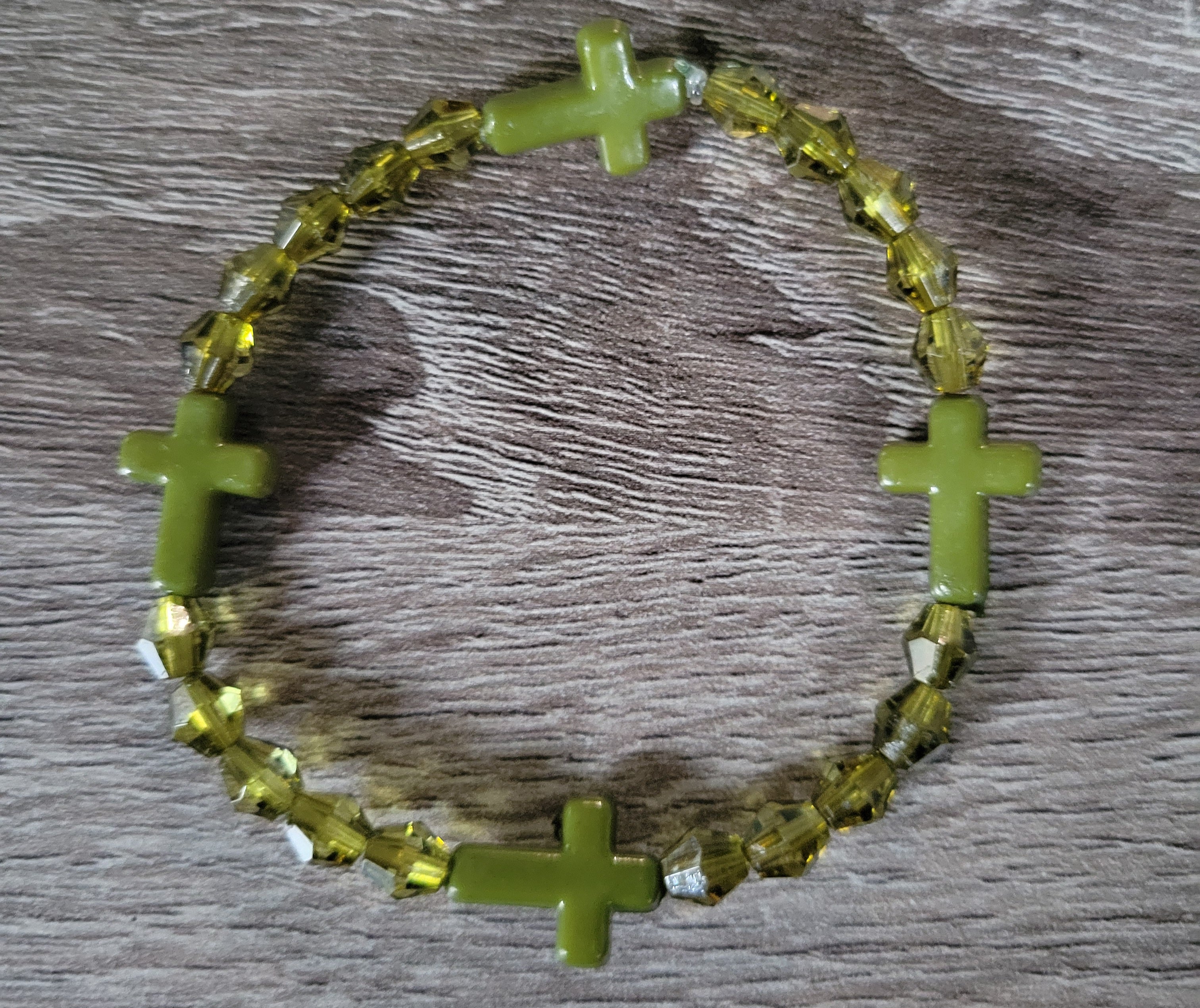 DARK GREEN CRYSTAL CROSS BRACELET